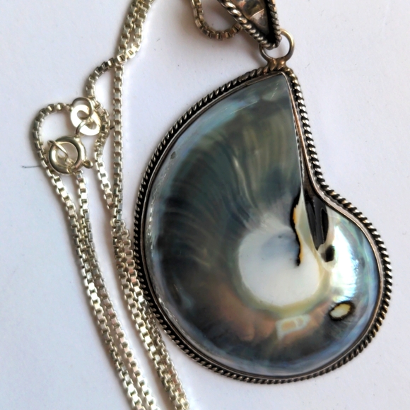 Nautilus sterling silver pendant necklace.New Handcrafted. 24" Italy 925 chain - Picture 4 of 5